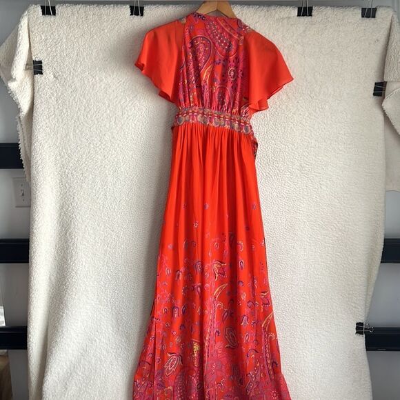 Anthropologie Maeve Blushed Paisley Maxi Dress Womens Size 0 Orange - Picture 3 of 10